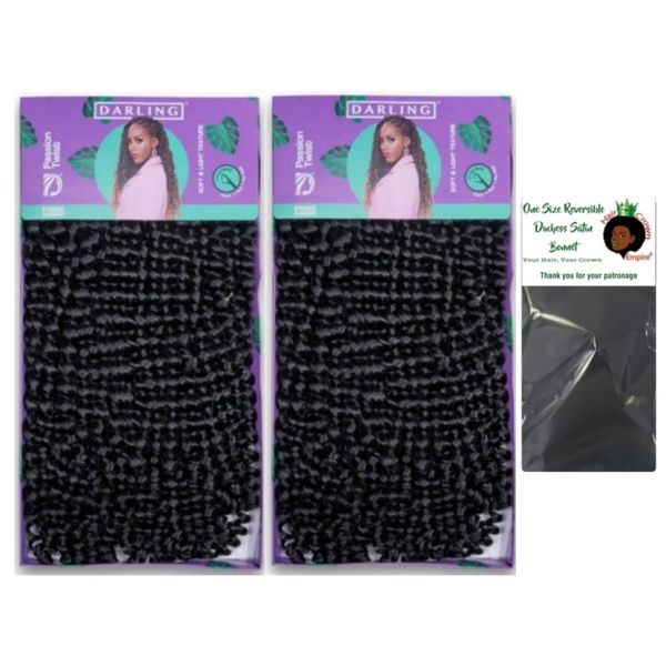 Pack of Two Darling Black Passion Twist Plus a Satin Bonnet - Bundle