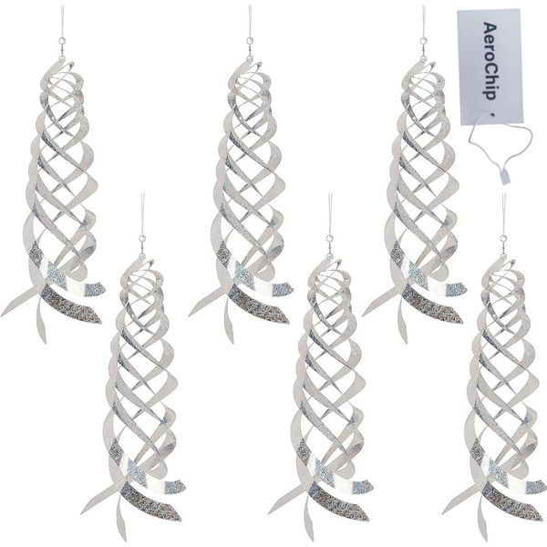 6 Pack,Bird Repellent Spiral Reflectors Silver Mylar Spinner