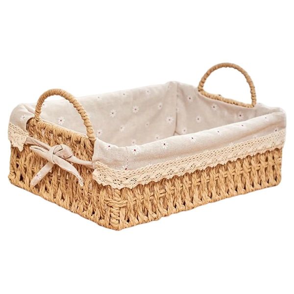 Handwoven Storage Baskets with Handles Kitchen Organizer Cosmetic Box for B