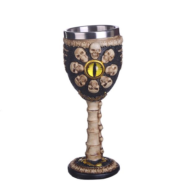 Creative Halloween 3D Realistic Resin Stainless Steel Skull Goblet Cup