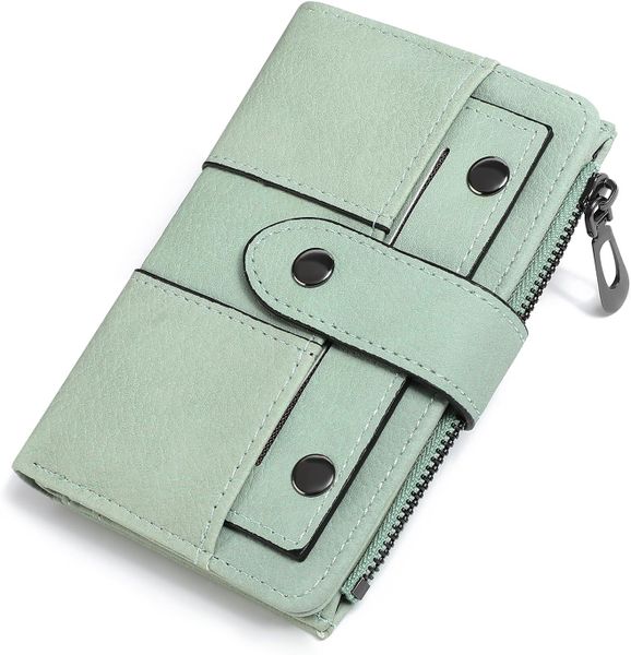 Women's Bifold Zipper Card Holder PU Leather Wallet Light Green 1 piece