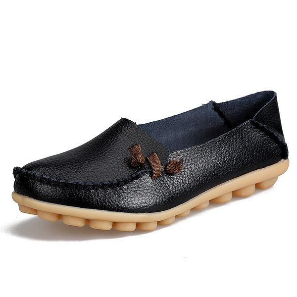 Women's Solid Genuine Leather Loafers Soft Slip-On Flat Shoes