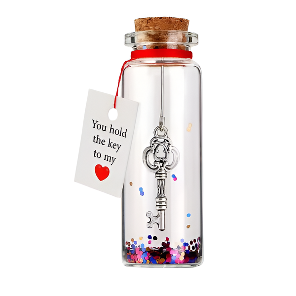 Love Key in Glass Jar with Romantic Tag/Valentines Day Birthday Gift