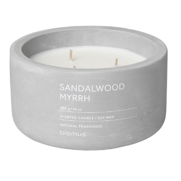 Blomus Scented Candle: Sandalwood Myrrh in Pale Grey Container Fraga 13cm