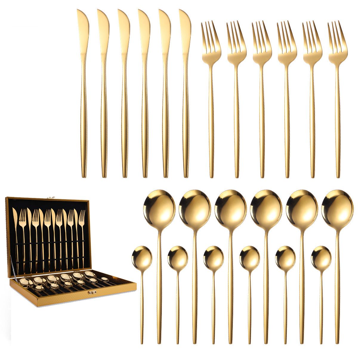 LMA Authentic Flatware Dinner Set & Decadent Wooden Gift Box 24 Piece