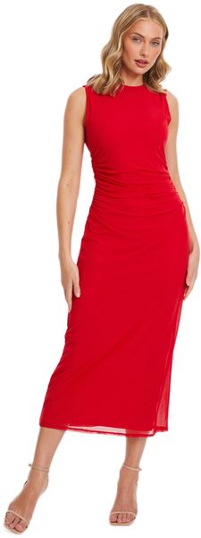 Quiz - Women Red Mesh Ruched Bodycon Midaxi Dress