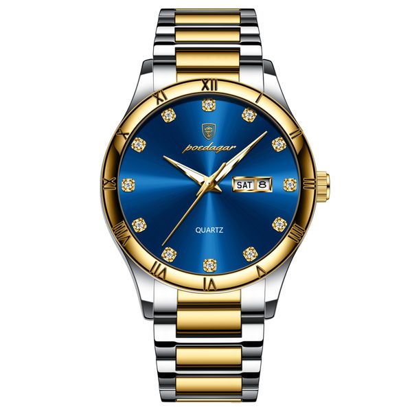 Poedagar Stainless Steel Dial Men Watches Waterproof Luminous