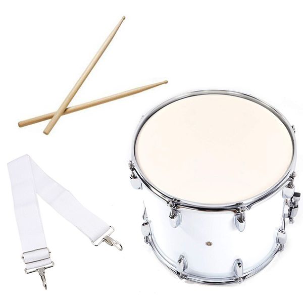 BK 14 x 10 Marching Tenor Drum With Strap and Sticks - White
