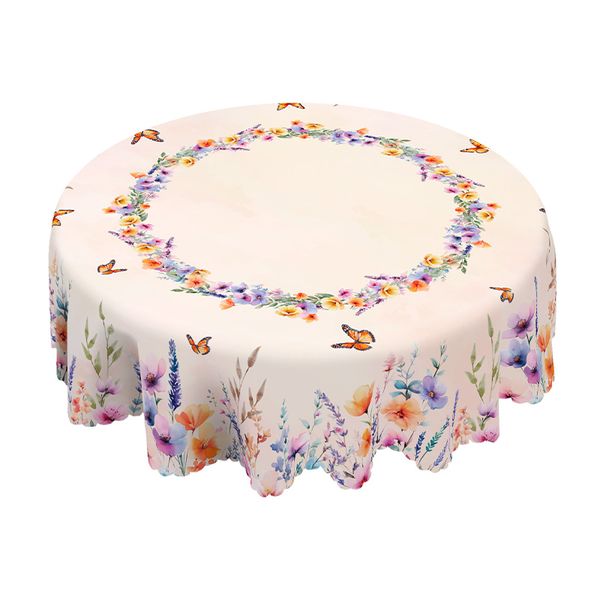 Watercolor Wildflower &amp; Butterfly Pink Tablecloth