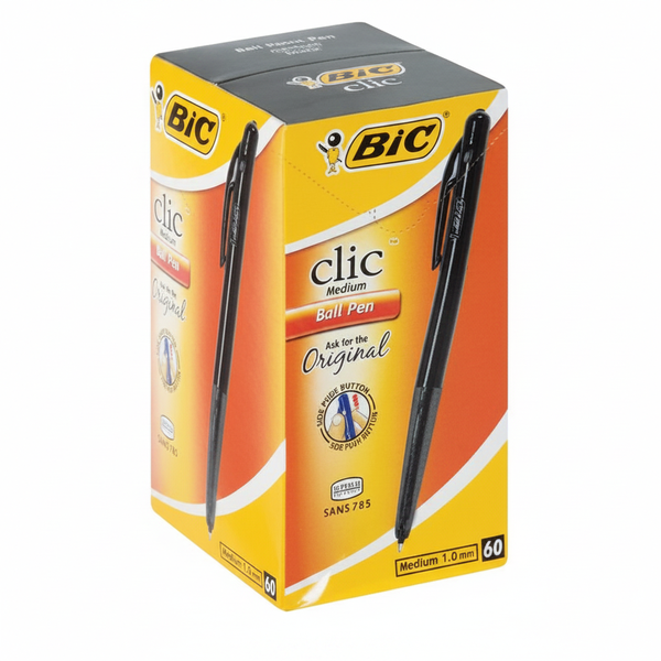 Bic Clic Medium Ballpoint Pen Black 1.0mm - Retractable Design - 60 Pack