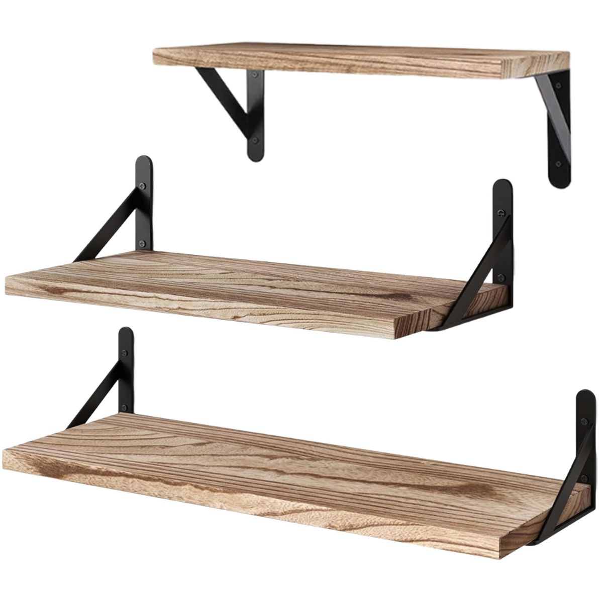 3Pcs Floating Shelves Set Wood Wall Shelves Hanging Storage Display Shelves