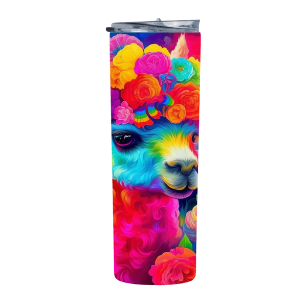 Neon Colorful Alpaca Roses 20 Oz Straight Skinny Tumbler 001