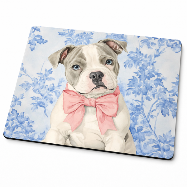Pretty In Print Blue Floral American Bulldog Puppy Mouse Pad