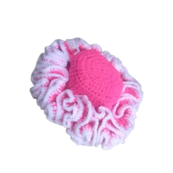 Limited pink and white Ruffle Crochet Basket Weave Hat