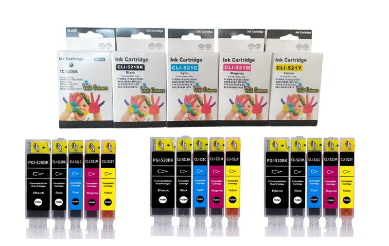 Vivid Colours Compatible Canon PGI-520 /CLI-521 Inkjet Cart Multi x3 Sets
