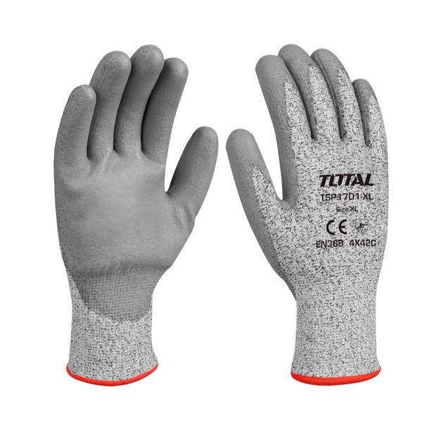 Total Tools - XL Cut-Resistant Gloves PU Coated Palm - 1 Pair