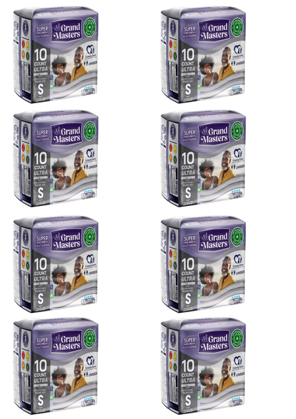 Grand Masters Adult Diapers Small (S) 80 Pack (8 x 10) Bulk