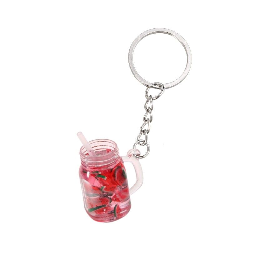 Juice Filled Mason Jar Keychain With Watermelon Pieces - Vivid Red