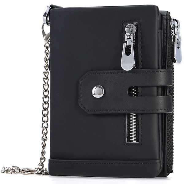 Mens Leather Wallet with Anti-theft Chain - RFID Blocking Credit Card Purse