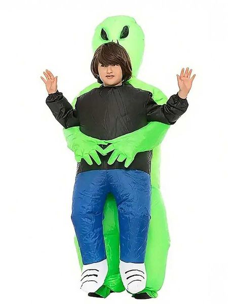Kids-Green Carry-Me Alien Inflatable Costume