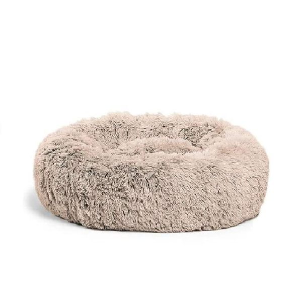 Optipet Pet Calming Bed for Dogs - Fluffy Round Doughnut XL - Light Brown