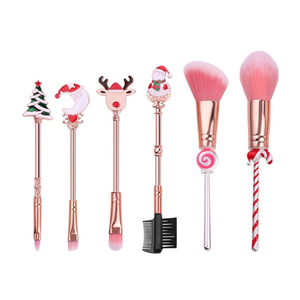 6pcs Makeup Brushes Set With Christmas Cartoon Handle for Blush