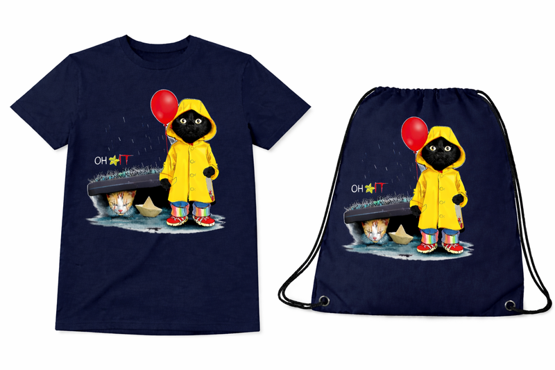 Birthday - It Cats Navy T-Shirt And Drawstring B image