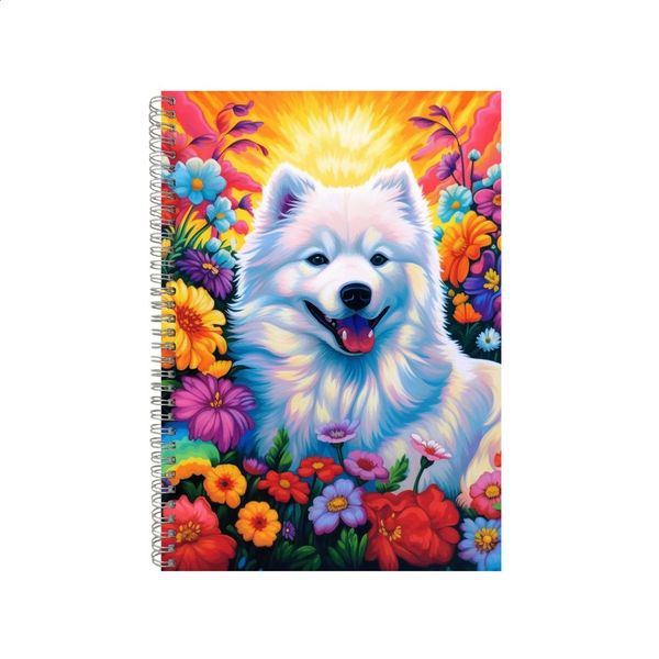 Adorable Samoyed Tulips Daisies Neon Notebook Gift Idea A4 Notepad Pad 70