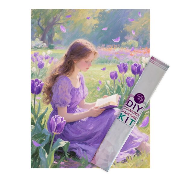 Diamond Painting DIY Kit,Full Drill, 40x30cm-Reading Girl -Purple