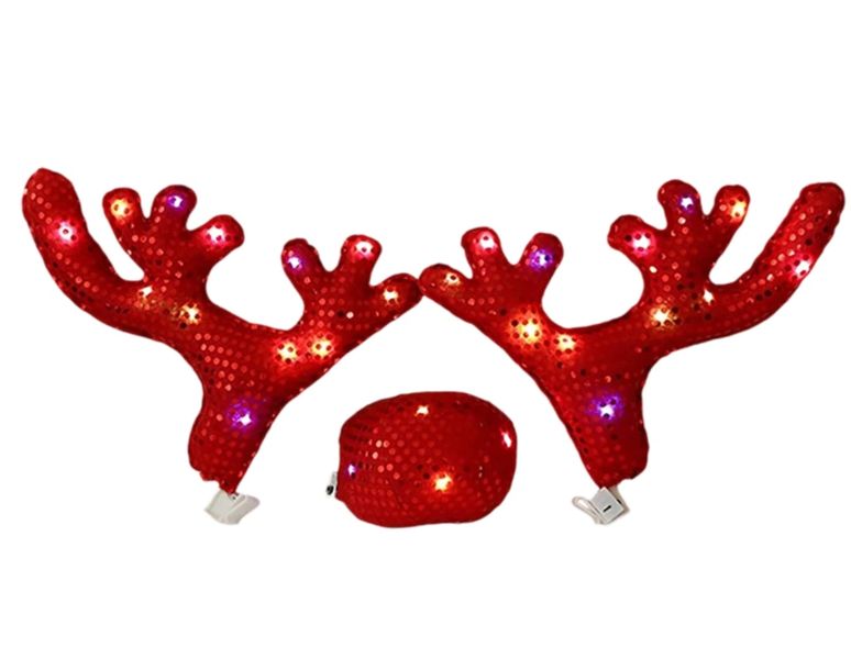 Car Antlers Decoration, Christmas Reindeer Kit with LED Lights(Red)