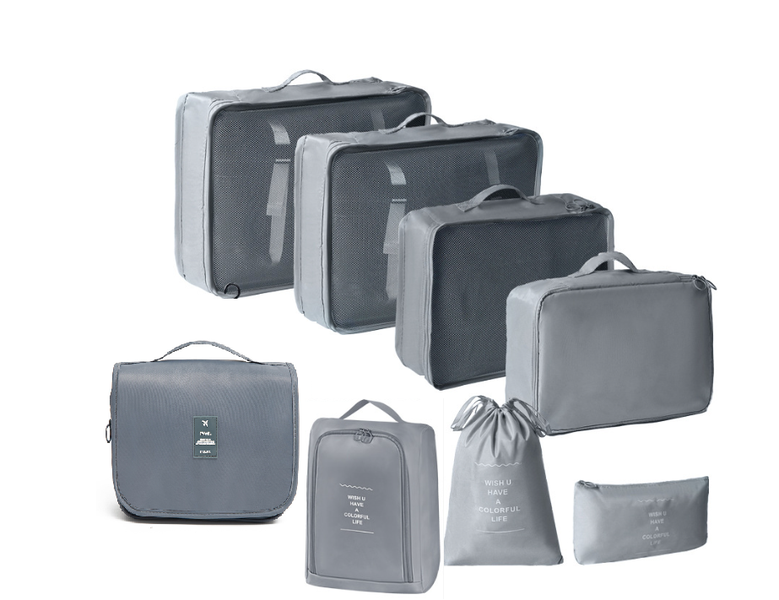 8 Pieces Travel Luggage Packing Organizer Set Multifunctional Waterproof - Grey