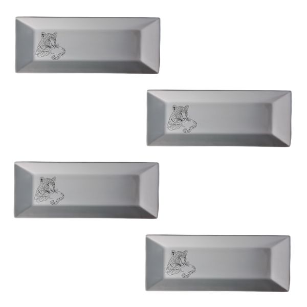 African Big Five White Tapas Dish Set of 4 - Leopard