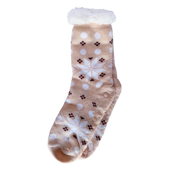 Warm Thick Sherpa Fleece Knitted Anti-Slip Wool Womens Winter Slipper Socks