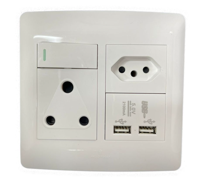 2 Pack - 16 Amp Single Wall Plug With 2 USB Ports