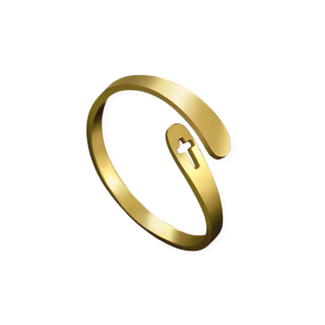 Stainless Steel Golden Cross Adjustable Ring Image