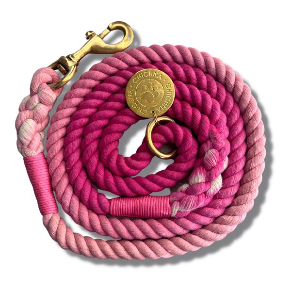 Rope Dog Leash / Lead – 1.4m Long, Thick Rope, With Handle - Pink Ombre