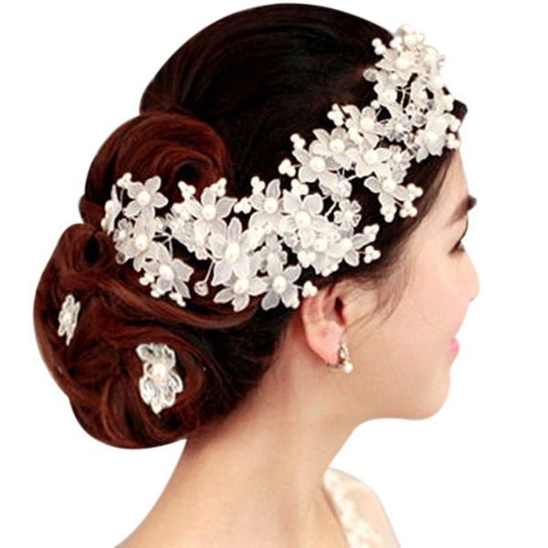 Handmade Bridesmaid Wedding Head Dress White Beads Bridal Head