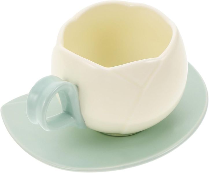 Vintage Ceramic Tulip Coffee Mug Saucer Set Home Kitchen