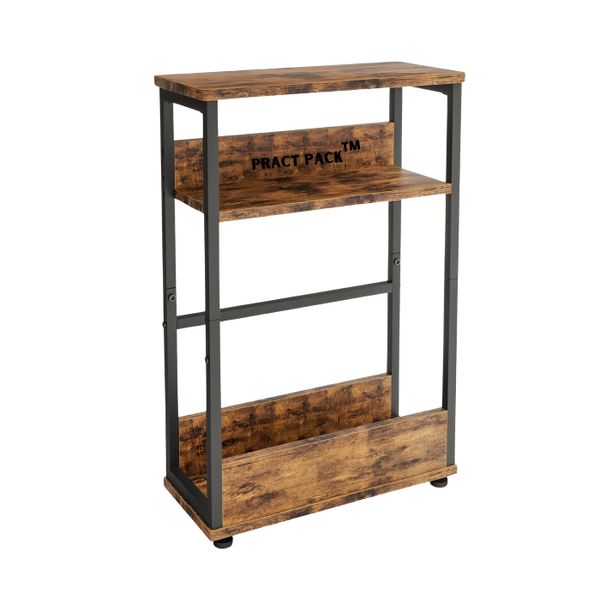Pract Pack - 3 Tier End Table with Storage Shelf - Rustic Brown