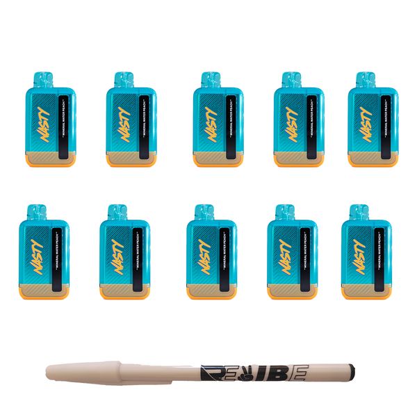 Nasty 9000 Puff Rechargeable Disposable Vape Mineral Water Peach 5% 10 Pack