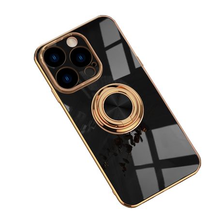 Gold Electroplated Phone Case with Magnetic Ring Holder for iPhone