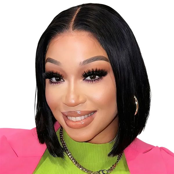 Deer 10In Brazilian Full Frontal Short Bob Wig Straight Weave 13X4 Lace Wig
