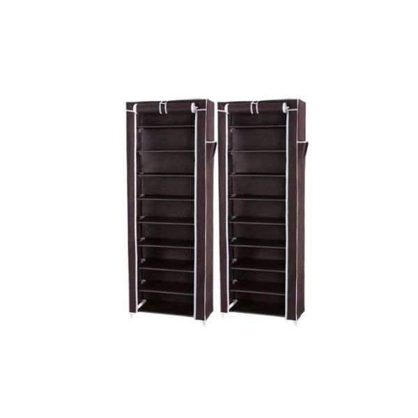 Pack of 2 - Fabric Covered Shoe Storage Rack with Multiple Shelves - Blue