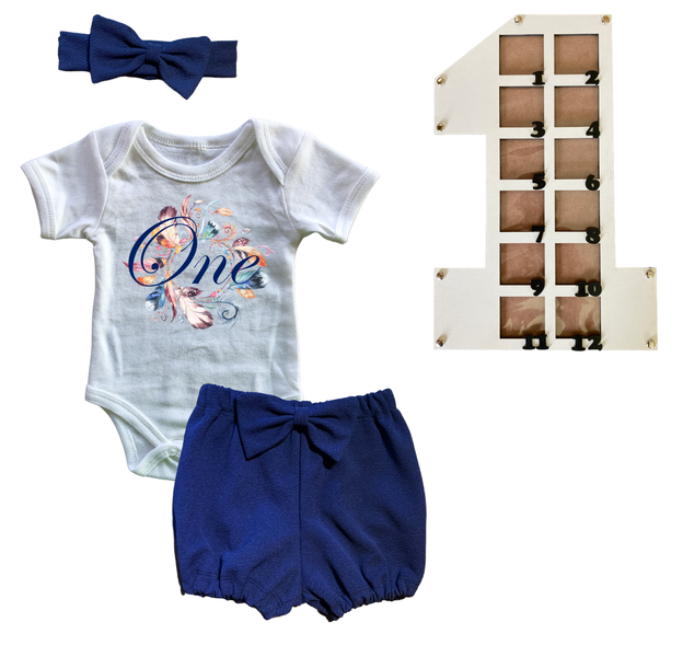 First Birthday Outfit-Bubble shorts &amp; Photo Frame- Purple-Boho