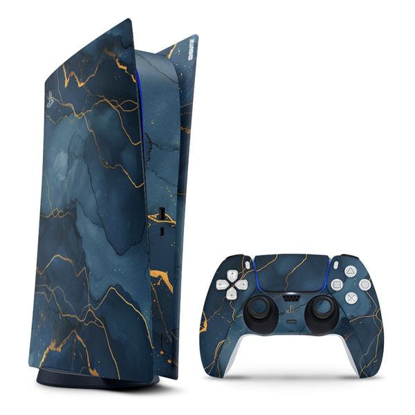 Decal Skin Compatible with PS5 Digital - Dark Blue Marble Gold Veins (Decal Only)