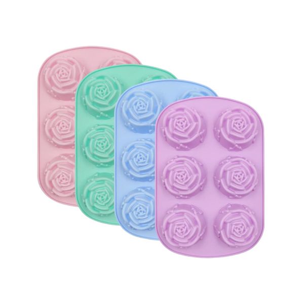 6 Cavities Silicone Rose Muffin Mold Ice Mold Dessert Mold - Pack of 4
