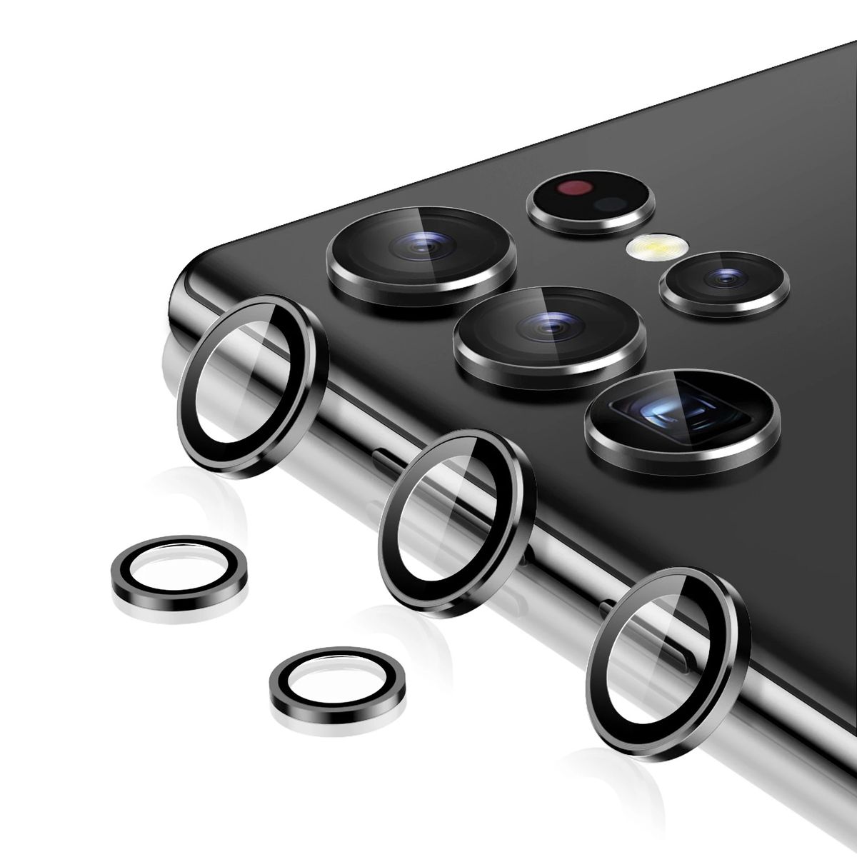 Metal Ring Camera Lens Tempered Glass Lens Protector For Samsung S22 