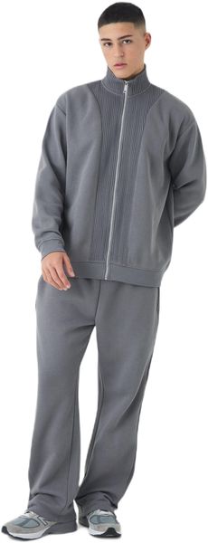 boohooMAN - Men's Funnel Neck Detail Zip Through Tracksuit - Charcoal