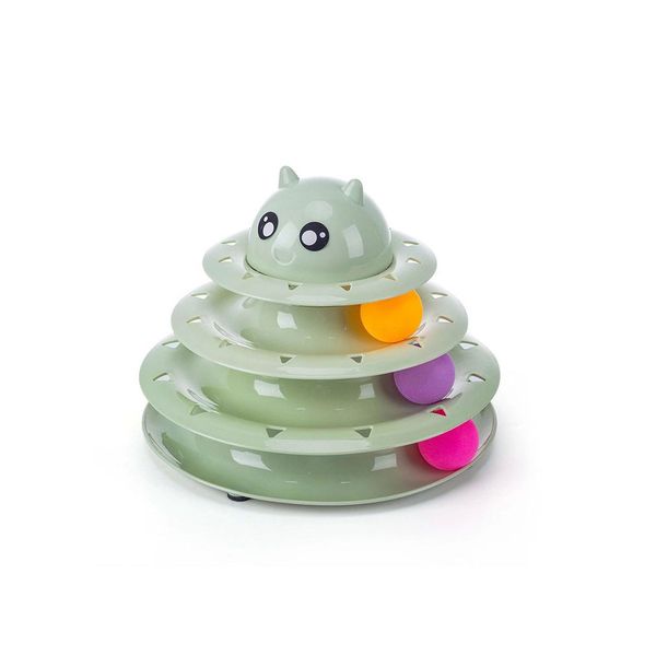 MEshine Three Layer Interactive Cat Wheel Toy With 3 Colorful Balls(Green)