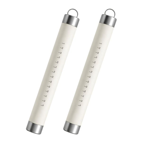 2 Pack - Silicone Rolling Pin With Stainless Steel Ends - White
